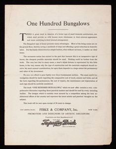 One hundred bungalows, Fiske & Company, Inc., New York