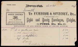 Billhead for Furbish & Spinney, Dr., light and heavy carriages, sleighs, pungs, etc., Dover, New Hampshire, dated December 31, 1897