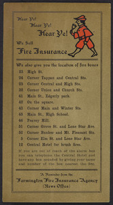Trade card for the Farmington Fire Insurance Agency, News Office, Farmington, New Hampshire, undated