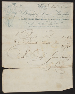Billhead for James Murphy, English goods and jewellery store, No. 50 Marlboro Street, Boston, Mass., dated December 6, 1815