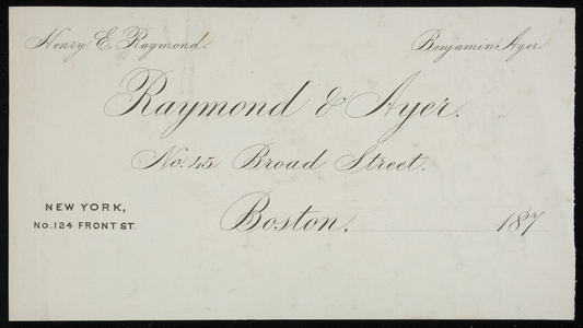 Letterhead for Raymond & Ayer, tea importers, No. 45 Broad Street, Boston, Mass., 1870s