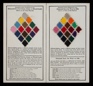 Diamond Dyes color card, Wells & Richardson Co., Inc., Burlington, Vermont, undated