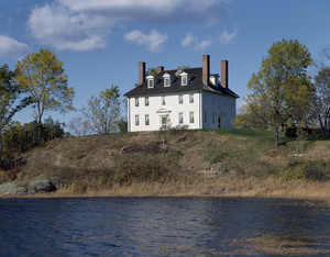 Exterior from across the river, Hamilton House, South Berwick, Maine