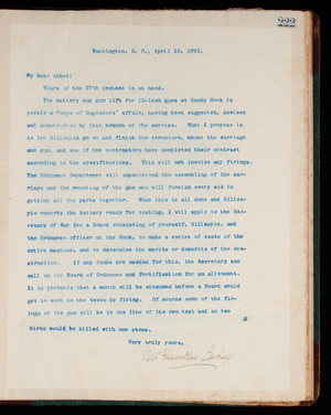 Thomas Lincoln Casey Letterbook (1888-1895), Thomas Lincoln Casey to [Henry L.] Abbot, April 29, 1892 (2)