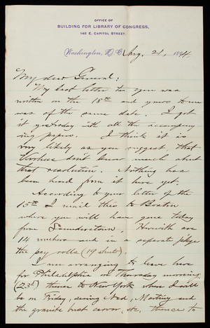 Bernard R. Green to Thomas Lincoln Casey, August 21, 1894