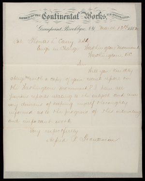 Alfred P. Trantwein to Thomas Lincoln Casey, March 13, 1882