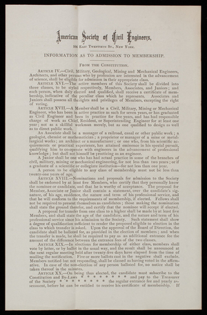 American Society of Civil Engineers, March 30, 1882, circulars
