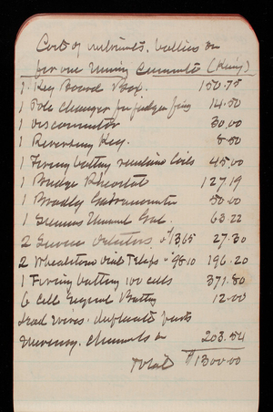 Thomas Lincoln Casey Notebook, Professional Memorandum, 1889-1892, undated, 12, Cost of [illegible]; Key Board Box 150.75