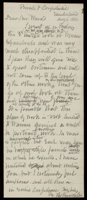 Thomas Lincoln Casey to Mr. Ward, August 6, 1894, copy