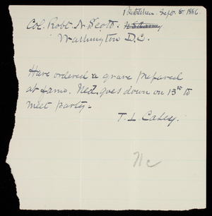 Thomas Lincoln Casey to Robert N. Scott, September 8, 1886