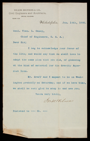 [Joseph] M. Wilson to Thomas Lincoln Casey, January 14, 1889