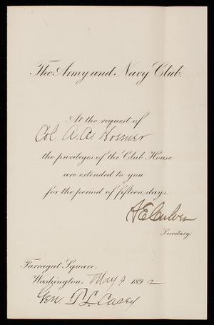 [Colonel] A. A. Hosmer to Thomas Lincoln Casey, May 9, 1892