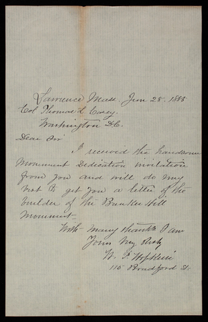 William Palmer Hopkins to Thomas Lincoln Casey, June 28, 1885