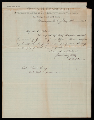 A. H. Evans to Thomas Lincoln Casey, January 11, 1883
