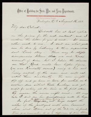 Bernard R. Green to Thomas Lincoln Casey, August 16, 1883