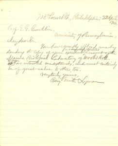 Letter from Benjamin Smith Lyman to Edwin Grant Conklin