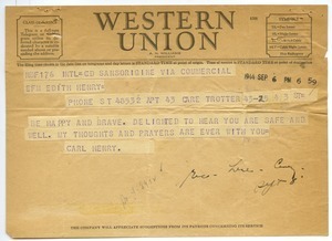 Telegram from Carl Henry to Edith Henry