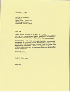 Letter from Mark H. McCormack to Jay W. McGreevy