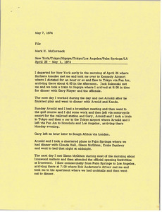 Memorandum from Mark H. McCormack to travel file