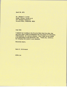 Letter from Mark H. McCormack to William G. Levine