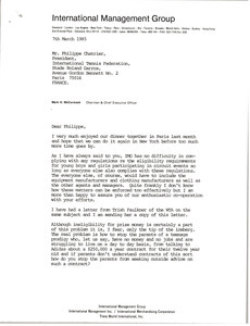 Letter from Mark H. McCormack to Philippe Chatrier