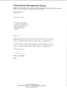 Letter from Mark H. McCormack to Ulf E. Spendrup