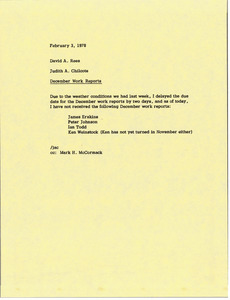 Memorandum from Judy A. Chilcote to David A. Rees