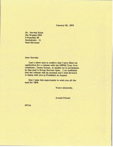 Letter from Arnold Palmer to Herwig Zahm