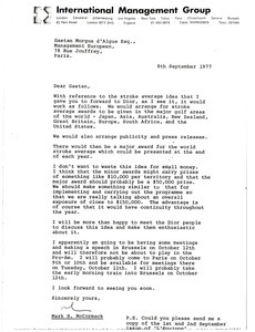 Letter from Mark H. McCormack to Gaetan Mourgue d'Algue