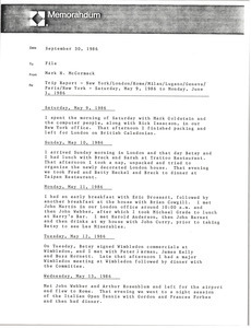 Memorandum from Mark H. McCormack to trip report file