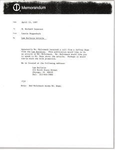 Memorandum from Laurie Roggenburk to H. Richard Isaacson