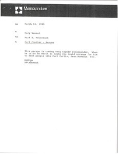 Memorandum from Mark H. McCormack to Mary Wenzel