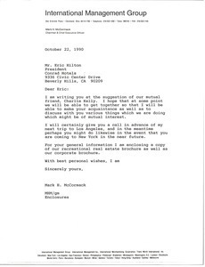 Letter from Mark H. McCormack to Eric Hilton