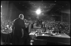 View from the back of the stage of the audience and Hans J. Morgenthau speaking at the National Teach-in on the Vietnam War