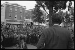 Robert F. Kennedy looking back over the crowd after stumping for Democratic candidates