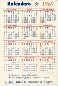 Kalendaro 1969: Esperanto internacia ligvo