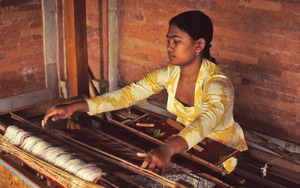 Balinese weaver at loom