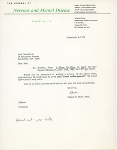 Letter from Eugene B. Brody to Judi Chamberlin