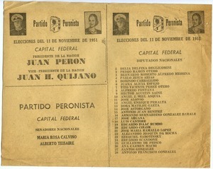Elecciones del 11 de noviembre de 1951 / Capital Federal [election ticket]