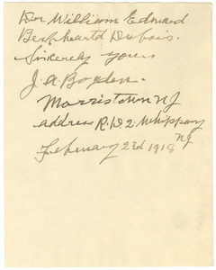Letter from J. A. Boyden to W. E. B. Du Bois