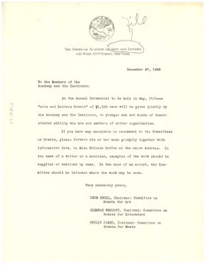 Circular letter from American Academy of Arts and Letters to W. E. B. Du Bois