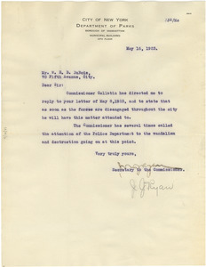 Letter from New York Department of Parks to W. E. B. Du Bois