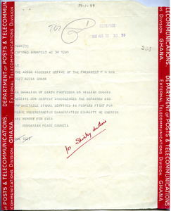 Telegram from Hungarian Peace Council to Accra Office of the President