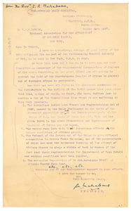 Letter from Non-European Unity Committee to W. E. B. Du Bois