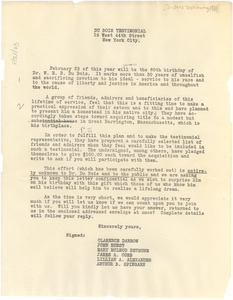 Circular letter from Du Bois Testimonial Committee