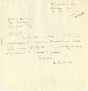 Letter from A. C. Webb to Editor of the Crisis