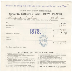 City of New Bedford state, county and city real estate taxes