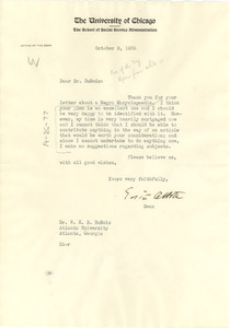 Letter from Edith Abbott to W. E. B. Du Bois