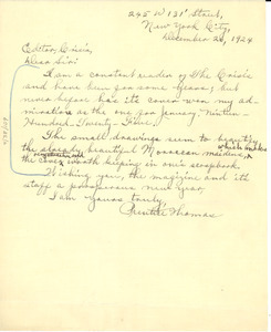 Letter from P. Thomas to the Crisis