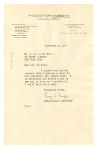 Letter from Southern Workman to W. E. B. Du Bois - Digital Commonwealth